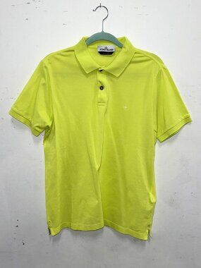 STONE ISLAND Neon Green Chest Logo Short Sleeve Slim Fit Polo Shirt Sz L